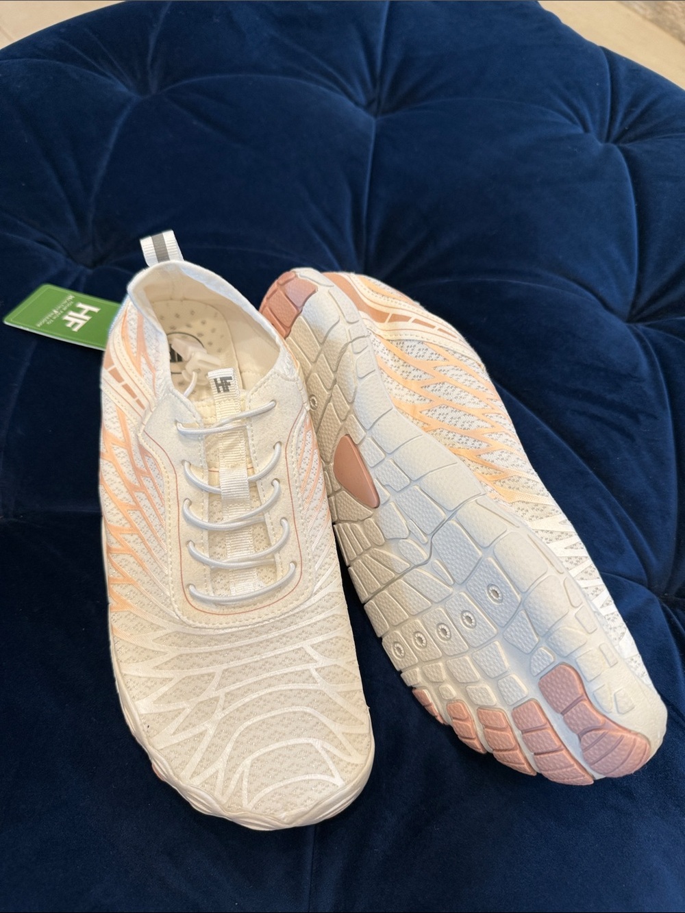 HF Women's Peach & White Knit Lace-Up Sneakers